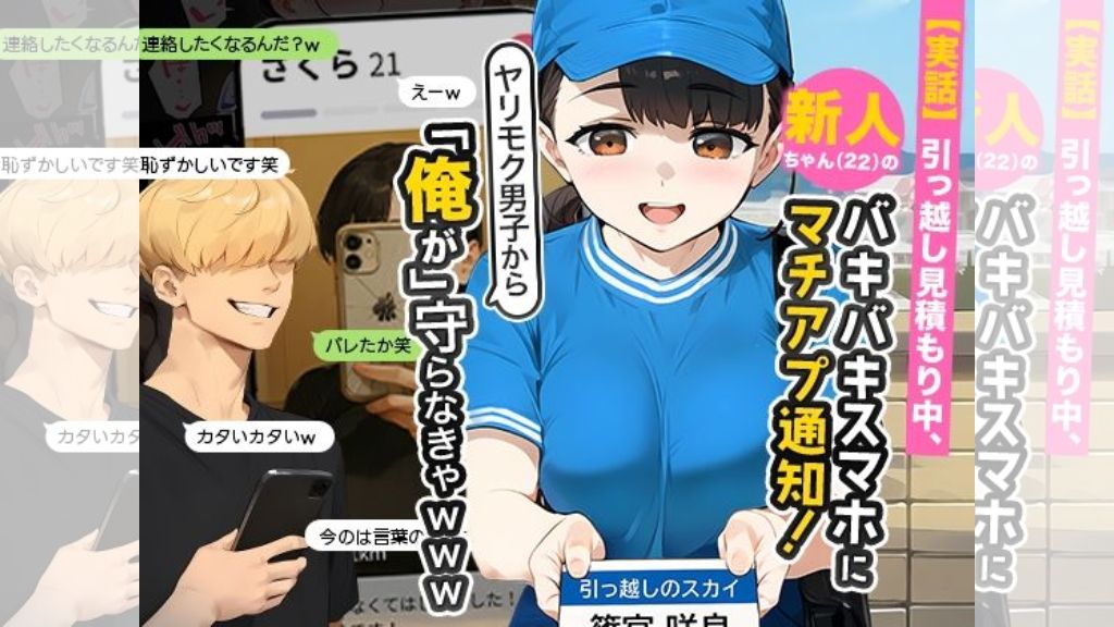 【実話】引っ越し見積もり中、新人ちゃん（22）のバキバキスマホにマチアプ通知！ヤリモク男子から「俺が」守らなきゃwww